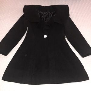 Black pea coat with ruffle, NWOT